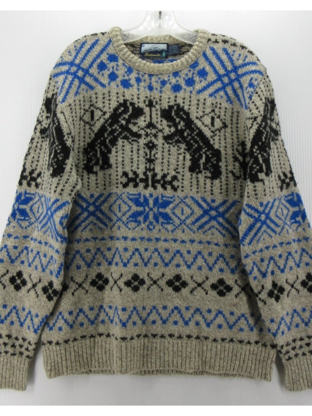 VINTAGE Fieldmaster Sweater Large Wool Blend Nordic Fair Isle Dogs 90s